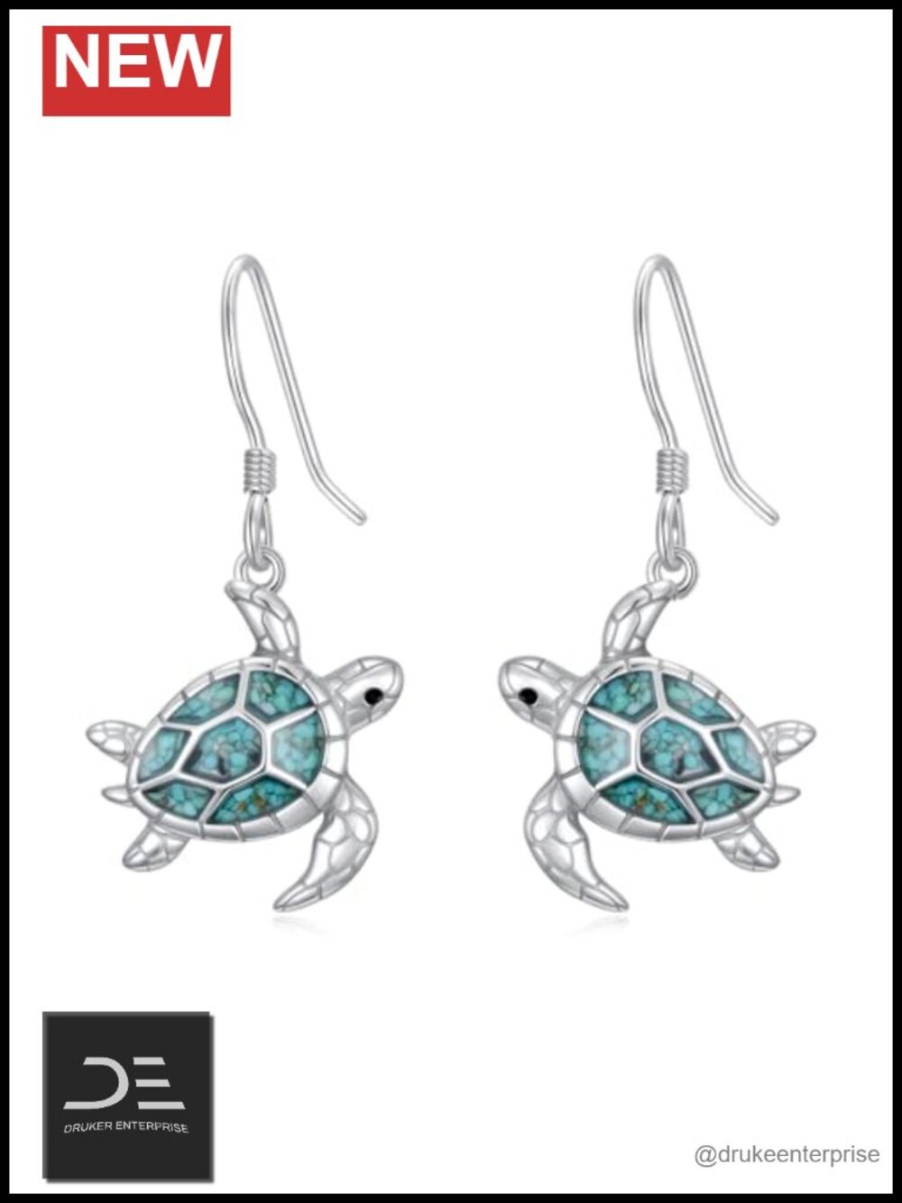 Ocean Sea Turtle Dangle Earrings 925 Sterling Silver Women's Turquoise Jewelry